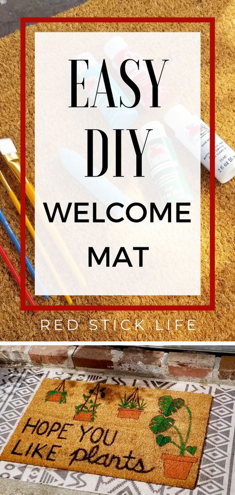 Doormat Diy How To Make, Diy Welcome Mat Paint, Door Mat Painting Diy, Diy Doormat Paint, Welcome Mat Ideas, Diy Welcome Mat, Cute Welcome Mat, Outside Door Mats, Diy Home Updates