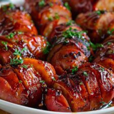 Maple Bbq Hasselback Kielbasa Bites, Hasselback Kielbasa, Kielbasa Bites, Paleo Barbecue Sauce, Kielbasa Sausage, Potato Wedges, Kielbasa, Barbecue Sauce, Honey Mustard