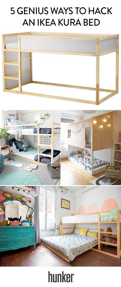 This Ikea bed is less than $200 and can be hacked into these 5 other uses! Cama Ikea Kura, Ikea Loft, Kura Bed Hack, Ikea Loft Bed, Cama Ikea, Ikea Kura Bed, Ikea Kura, Kura Bed, Ikea Kids