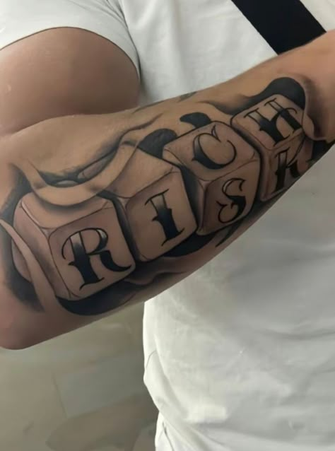 Thug Sleeve Tattoos, Arm Tattoo Men Sketch, 144 Tattoo, Urban Tattoos Designs, Risk Rich Tattoo, Chicano Tattoos Men, Small Men Tattoos, Family Guy Tattoo, Discipline Tattoo