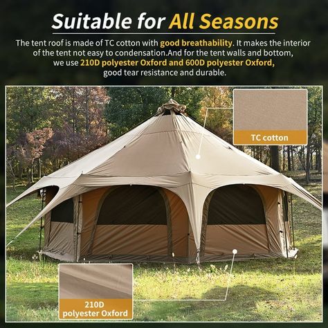 LANDRAGON Canvas Tent with Stove Jack Bell Tent for Camping Luxury Glamping Yurt Tent 16.4ft Dia - Walmart.com Glamping Yurt, Camping Luxury, Canvas Tent Camping, 12 Person Tent, Tent With Stove, 10 Person Tent, Tent For Camping, Yurt Tent, Canvas Bell Tent