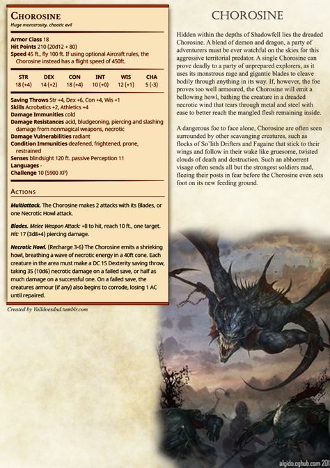 Chorosine Shadowfell Monsters 5e, Demon Dnd 5e, Shadowfell Creatures, Dnd Monster Stats, Shadowfell Dnd, Homebrew Monsters 5e, Demon Dnd, 5e Monsters, Boss Monster