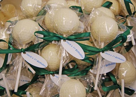 Golf Cake Pops, Golf Favors, Mini Golf Party, Golf Themed Cakes, Wedding Golf, Chocolate Party Favors, Outing Ideas, Golf Party Favors, Golf Cake