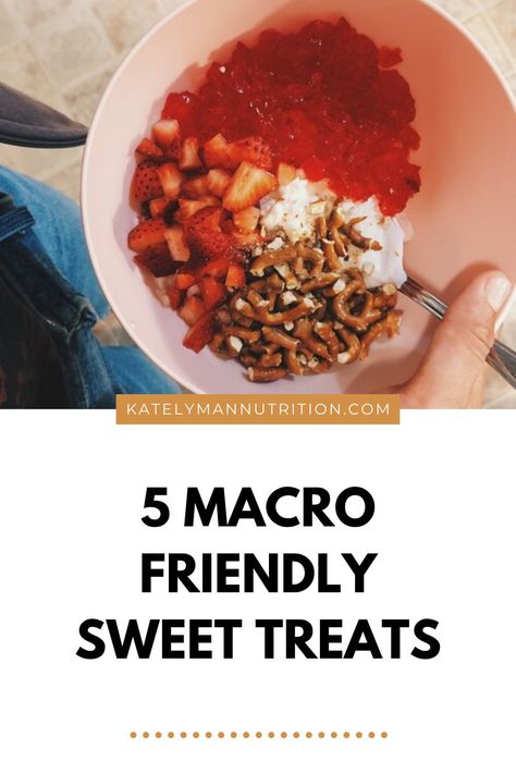 Losing weight doesn't mean you have to skip dessert. Here are a few of our favorite go-to macro-friendly treats and desserts. These simple healthy recipes can be made in a few minutes at home, ready to eat right away; great for an evening dessert or sweet midday snack. If it fits your macros you can enjoy it and we want you to be flexible with your nutrition and not feel deprived! #katelymannutrition #optimumnutrition #loseweight #eathealthy #healthytreats #healthysnacks #healthydessert Healthy Macro Snacks, Low Macro Desserts, Macro Friendly Snack Ideas, Macros Friendly Desserts, Macros Desserts, Macros Dessert Recipes, Macro Desserts Easy, Macro Friendly Dessert, Macro Snacks On The Go