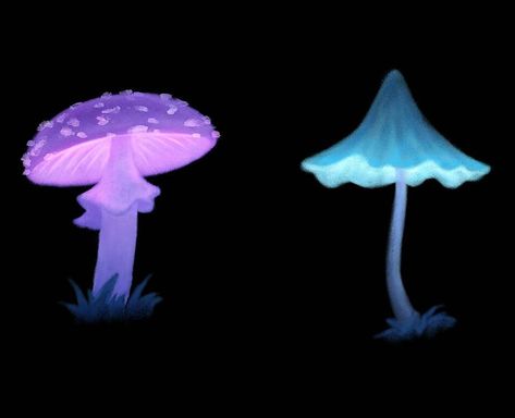 Tina Klinger on Instagram: “Making a glowy mushroom pattern, so I'm painting them separately and will try to mash them together in the end :D . . . . . #fungusamongus…” Glowing Mushroom Painting, Fluorescent Mushroom, Neon Mushroom Art, Glowing Mushrooms Art, Luminescent Mushroom, Mushroom Glowing, Neon Mushroom, Blue Glowing Mushrooms, Glowing Mushrooms