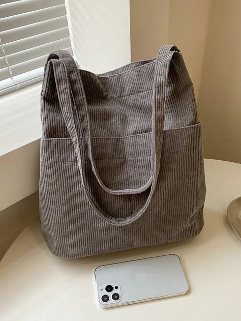 Minimalist Corduroy Shopper Bag | SHEIN USA Business Casual Minimalist, Preppy Bags, College Work, Bags For Teens, Mua Sắm, Shopper Tote, Shopper Bag, Womens Tote, White Collar