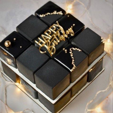 Modern Birthday Cakes For Men, 50th Birthday Party Themes, Modern Birthday Cakes, New Year's Desserts, Cube Cake, 25th Birthday Cakes, Mousse Cakes, Birthday Cake Decorating Ideas, Fondant Cake Designs