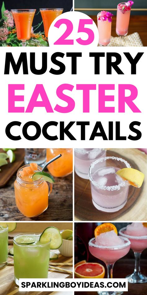 Elevate your Easter celebration with these delicious Easter cocktail recipes! Whether you're hosting an Easter brunch party or a cocktail party, these spring cocktails are sure to impress. From floral-infused Easter drinks to fruity and bubbly Easter cocktails, we've got everything you need to create the perfect Spring drinks. Looking for a non-alcoholic option? Try our refreshing Easter mocktails!  Browse our selection of Easter cocktail ideas and get ready to toast to the season! Easter Beverages, Easter Cocktails Drinks, Easter Alcoholic Drinks, Easter Brunch Cocktails, Easter Brunch Drinks, Easter Cocktail Recipes, Easter Drinks, Easter Brunch Party, Easter Cocktail