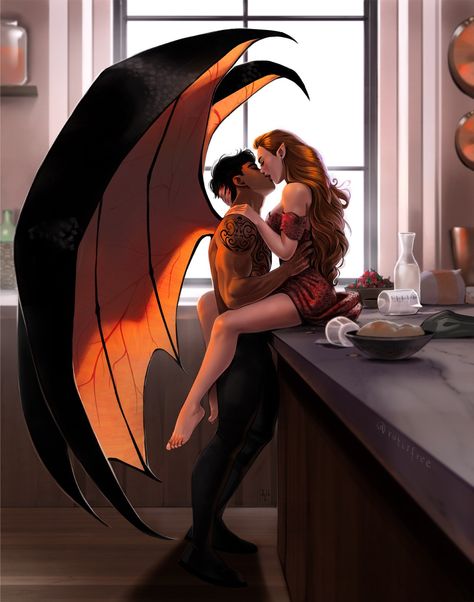 Orc X Human Couple, Fantasy Lovers Couple, Feyre And Rhysand, The Quiet Ones, Fantasy Couples, A Court Of Wings And Ruin, Sarah J Maas Books, Romance Art, A Court Of Mist And Fury