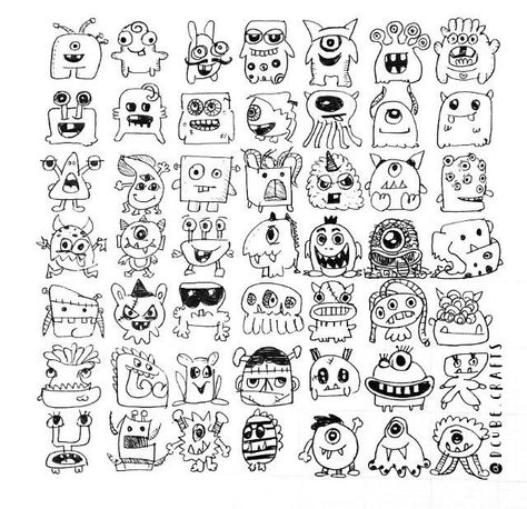 50+ Simple Doodles | Step by Step Drawing | Lightly Sketched Simple Doodles Step By Step, Doodles Step By Step, Cute Monsters Drawings, Doodle Monster, Doodle Doodle, Arte Doodle, Doodle Characters, Monster Drawing, Graffiti Doodles