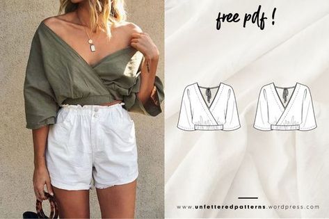 Top Pattern Sewing, Crop Top Sewing Pattern, Sewing Top, Free Pdf Sewing Patterns, Free Sewing Pattern, Diy Vetement, Top Sewing Pattern, Clothes Sewing Patterns, Diy Sewing Clothes