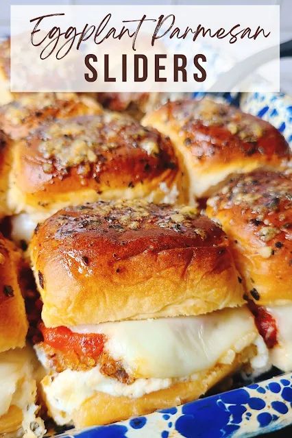 Eggplant Parmesan Sliders Eggplant Parm Sliders, Vegetarian Sliders Recipes, Eggplant Sliders, Vegetarian Sliders, Parmesan Sliders, Veggie Omelet, Eggplant Rollatini, Best Macaroni Salad, Eggplant Dip