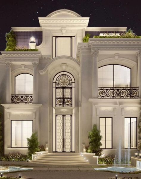 Villa Architecture, Ions Design, Home Designs Exterior, Interior Design Dubai, Classic House Exterior, Front Porch Design, Classic House Design, Casas Coloniales, House Outside Design