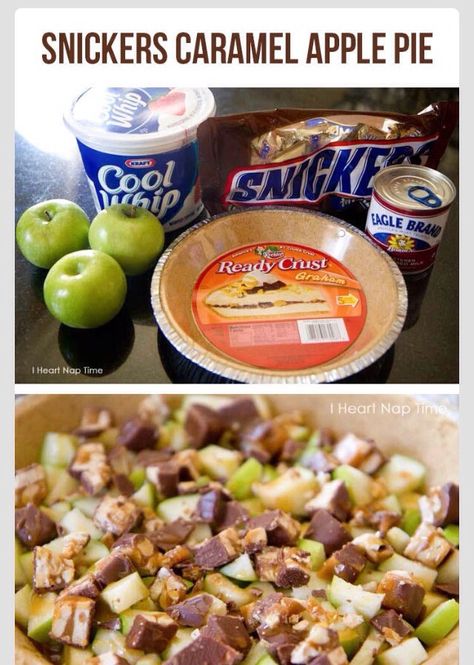 Snickers Caramel Apple Pie!!! 😋😋😋 (full Instruction)Trust me....thee most DELICIOUS thing ever!! Caramel Apple Pie Cookies, Snickers Dessert, Snickers Pie, Snickers Recipe, Apple Pie Desserts, Strawberry Crunch Cake, Apple Pie Filling Recipes, Fresh Strawberry Recipes, Chocolate Covered Apples