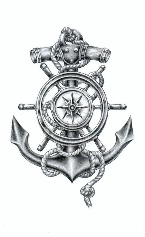 Tato Jam, Marine Tattoos, Anker Tattoo Design, Navy Tattoos, Tato Dada, Anchor Tattoo Design, Anker Tattoo, Pirate Tattoo, Compass Tattoo Design