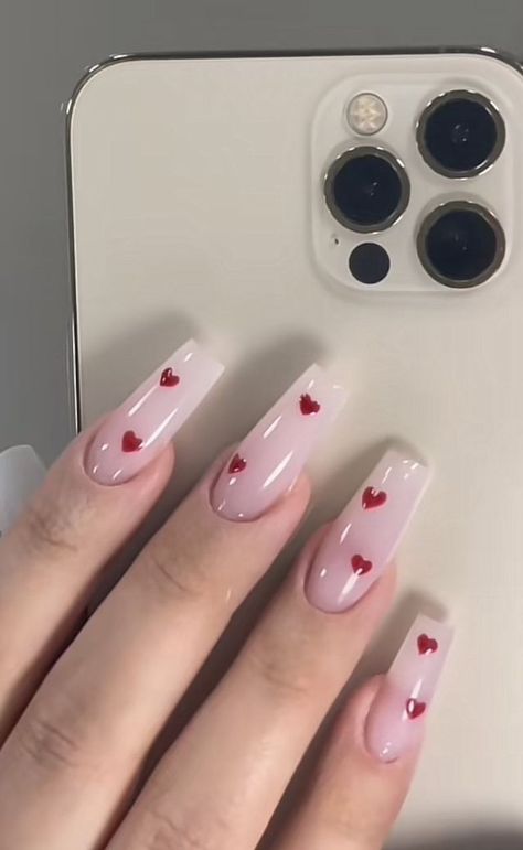 Cowboy Nails, Vday Nails, Heart Nail Designs, February Nails, Nail Designs Valentines, Simple Gel Nails, Her Nails, Cute Gel Nails, Red Nail