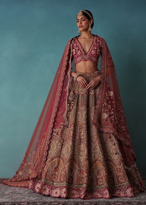 Rust Orange Embroidered Bridal Lehenga Set With Aari Work Kalki Fashion Lehenga, Kundan Embroidery, Bridal Wedding Lehenga, Embroidered Bridal Lehenga, Crop Top Suit, Kids Bridal, Orange Lehenga, Wedding Salwar Kameez, Kalki Fashion