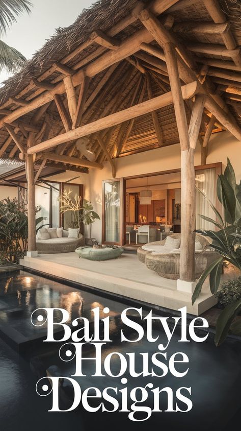 Dreaming of a tropical paradise? Transform your space with these stunning Bali House ideas. Embrace Bali Architecture with serene water features and open-air layouts. Add touches of Tropical House Design to bring nature indoors. Inspired by a luxurious Balinese Villa, these tips blend beauty with tranquility. Perfect for crafting your ideal Tropical Interior Design! #gg #homedesigninsider #tropicalbalistylehousedesign Bali Inspired Home Decor, Polynesian Home Design, Bali Houses Architecture, Bali Interior Design Tropical Style, Bali Inspired Resort, Bali Villa Floorplan, Bali Resort Architecture, Bali Resort Interior, Bali Villa Design Tropical Homes