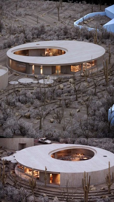 Desert Courtyard, Paradise Valley Arizona, Architecture Model House, Architecture Design Concept, Organic Architecture, Paradise Valley, Unique Houses, Courtyard House, Round House