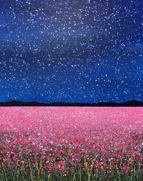 @rt.life (@andflowers_) on X Starry Night Landscape, Maximalist Painting, Pointalism Art, Pink Field, Master Of Fine Arts, Art Matters, Expressionist Painting, Art Degree, Night Landscape