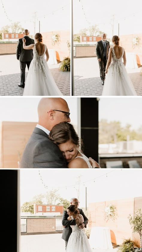 Father Daughter Wedding Ideas, Father Daughter Bridal Pictures, Wedding Photo Father Daughter, First Look With Father Of Bride, Brother Sister First Look Wedding, Father Bride First Look, Father Daughter First Look Wedding Photos, Fathers First Look At Bride, Father First Look Wedding Photos