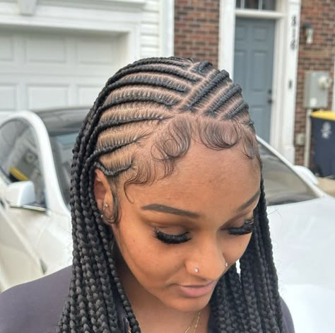 Side Part Cornrows, Fulani Braids Side Part, Side Part Fulani Braids, Braids Side Part, Braids Side, Long Natural Curly Hair, Cornrows Natural Hair, Parting Hair, Feed In Braids Hairstyles