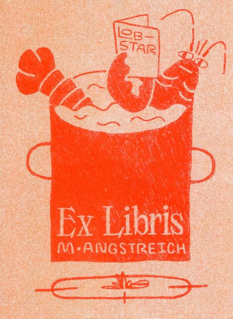 Ex Libris: Lobstar - Fonts In Use Ex Libris Design Ideas, Ex Libris Vintage, Ex Libris Stamp, Book Embosser, Beatrix Potter Books, Wiccan Art, Contemporary Books, Futuristic Fonts, Book Of Kells