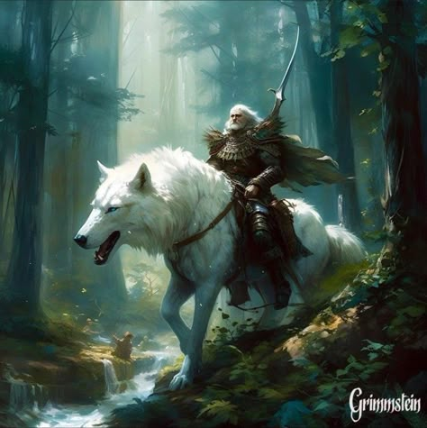 Wolf Rider Fantasy Art, Fantasy Battle Art, Wolf Mount, Wolf Digital Art, Bear And Wolf, Giant Wolf, Fantasy Mounts, Giant Human, Wolf Rider