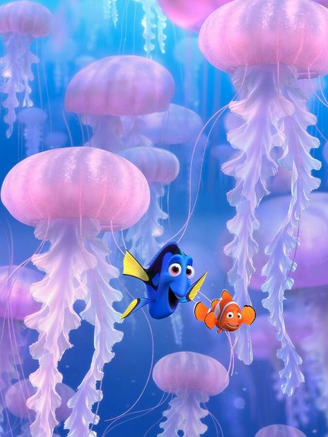 Finding Nemo Wall Art, Jellyfish Finding Nemo, Finding Nemo Scenes, Dory Aesthetic, Nemo Jellyfish, Finding Nemo Aesthetic, Crush From Finding Nemo, Finding Nemo Art, Finding Nemo Wallpaper