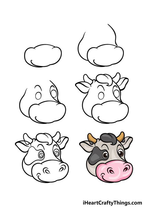 Cow's Face Drawing - How To Draw A Cow’s Face Step By Step Cow Face Drawing, Gyst Binder, Draw A Cow, Cow Shoes, Face Step By Step, Cow Drawing, Cow Face, Cow Milk, Drawing Heads