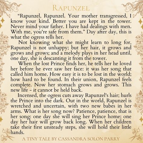 My tiny fairy tale retelling of Rapunzel. I'm sharing more tiny fairy tales on my Instagram @moth_rah and Facebook author page - Cassandra Solon Parry Rapunzel Fairy Tale, Rapunzel Story, Plot Ideas, Fractured Fairy Tales, Tiny Fairy, Fairy Tale Illustration, Fairytale Stories, Nursery Rhyme, Main Character