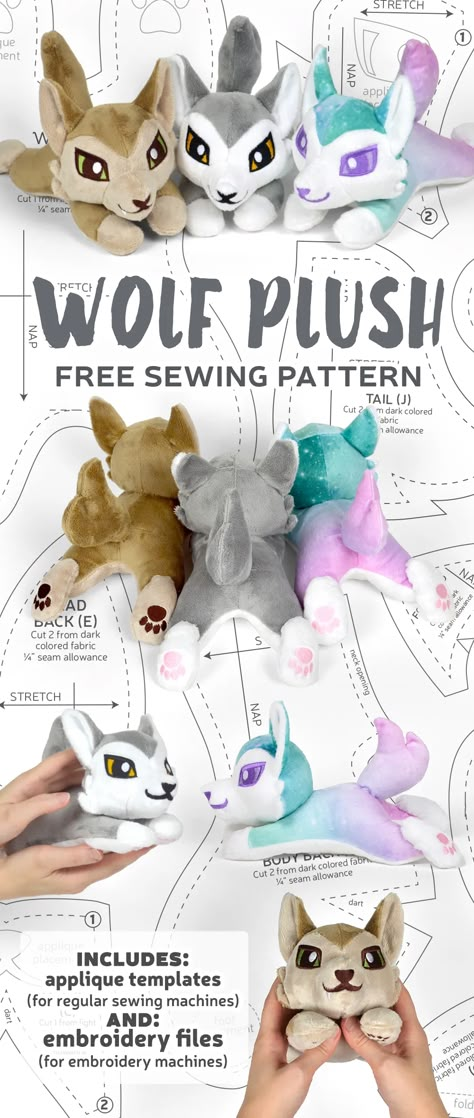 Free Pattern Friday! Wolf Plush – Sew Desu Ne? Badger Plush Pattern, Sew Desu Ne Free, Puppy Plush Pattern, Easy Free Stuffed Animal Patterns, Plush Dog Sewing Pattern, Stuffed Toys Patterns Free Sewing, Dog Plush Pattern Free Sewing, Free Stuff Animal Sewing Patterns, Wolf Sewing Pattern Free