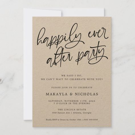 This invitation is the perfect way to invite friends and family to your wedding celebration whose original plan may have been interrupted due to the pandemic. After Party Wedding, Post Wedding Brunch Invitations, Happily Ever After Party, Ever After Party, Reception Only Invitations, Party Wedding Reception, Happily Ever After Wedding, Ever After Wedding, Elopement Party