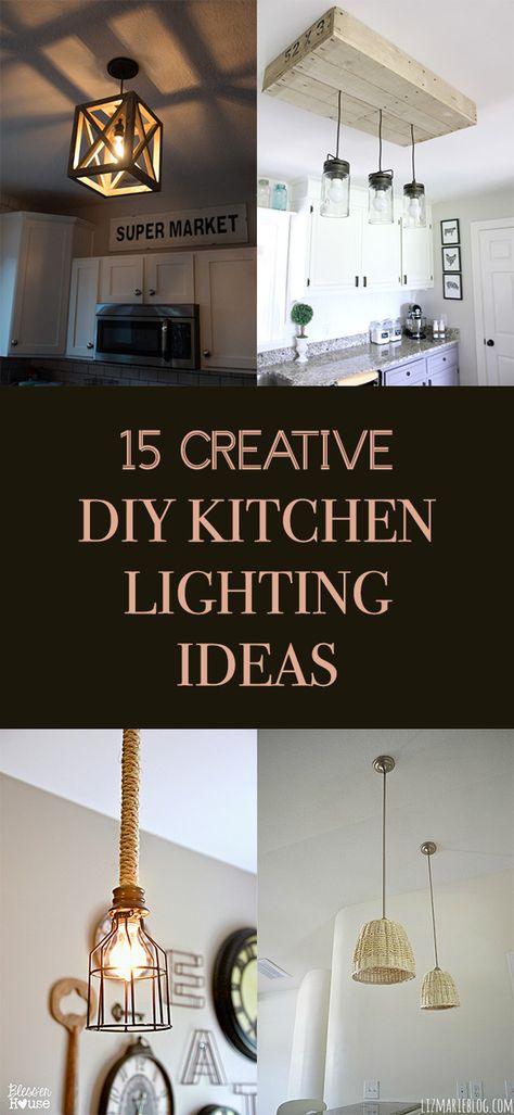 15 Creative DIY Kitchen Lighting Ideas Cabinet Lighting Diy, Kitchen Island Decorating Ideas, Diy Kitchen Lighting, Modern Kitchen Lighting, Kitchen Lighting Ideas, Kitchen Lighting Design, Rustic Kitchen Island, Diy Light Fixtures, Charming Kitchen