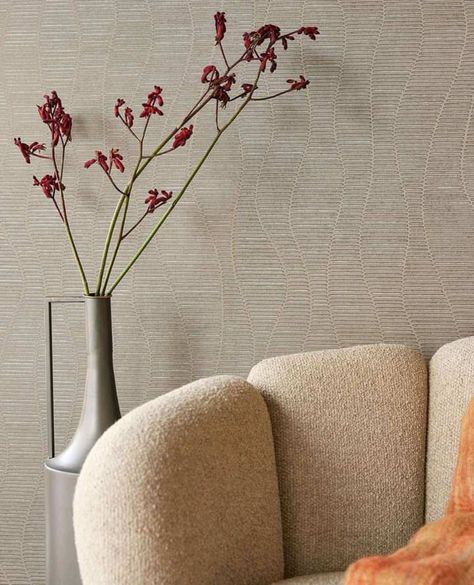 Textured Wallpaper Accent Wall, Taupe Living Room, Bedroom Wallpaper Accent Wall, Dining Table Design Modern, Wall Texture Design, Accent Walls In Living Room, Stripe Wallpaper, Wallpaper Accent Wall, Commercial Interior Design