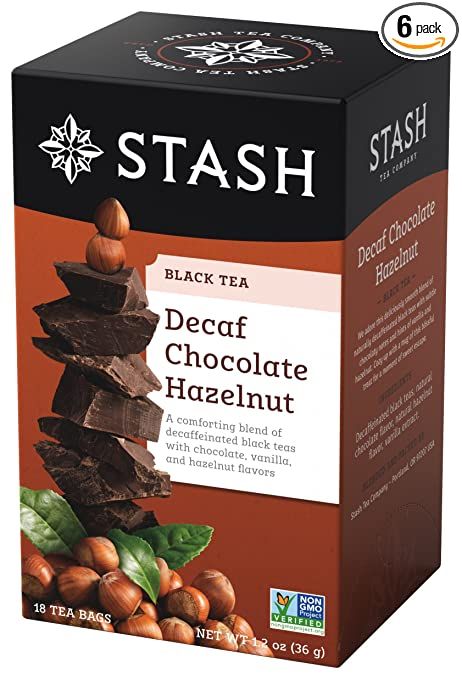 Amazon.com : Stash Tea Decaf Chocolate Hazelnut Tea 18 Count Tea Bags in Foil (Pack of 6) Individual Decaffeinated Black Tea Bags for Use in Teapots Mugs or Cups, Brew Hot Tea or Iced Tea : Black Teas : Grocery & Gourmet Food Food Essentials, Tea Scones, Decaf Tea, Decaffeinated Tea, Stash Tea, Dorm Food, Black Tea Bags, Dessert Tea, Pu Erh Tea