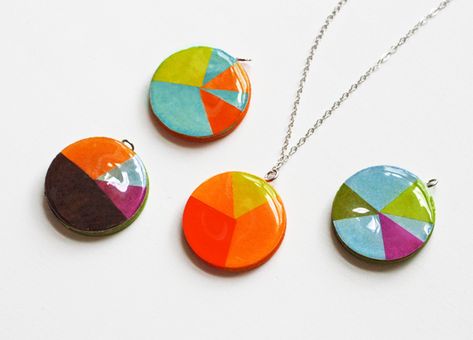 DIY pie chart paper pendants | How About Orange --someone make me one! or...take me to Michael's, at least. Magic Pie, Diy Pie, Mod Podge Dimensional Magic, Plaid Crafts, Chart Paper, Mod Podge Crafts, Diy Collier, Pendant Tutorial, Jewelry Tips