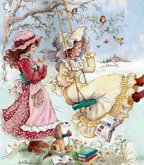 💕 on Instagram: "Holly Hobbie 🌸👧🏻👩🏼‍🦰👒👗🎀🐶📚🍃🌷 Denise Holly Hobbie is an American writer, watercolorist and illustrator. Holly Hobbie is also the name of a fictional character that she created. In the late 1960s, at the encouragement of her brother-in-law, Hobbie sold distinctive artwork of a cat-loving, rag dress-wearing little girl in a giant bonnet to American Greetings in Cleveland, Ohio. The artwork, based on Hobbie's own children and with rustic New England style of a bygone er Sarah Kay Vintage Art Illustrations, Sarah Kay Illustration, Sara Kay Sarah Key Vintage, Sarah Key Illustration, Sarah Kay Art, Sarah Kay Vintage, Sarah Key, رسم كاريكاتير, Sara Kay