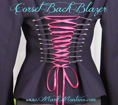 Mark Montano: Corset Back Blazer DIY Made with Safety Pins! Slash Shirts, Rocker Clothes, Cosplay Corset, Clothing Tricks, Goth Festival, Diy Corset, Diy Cosplay, Goth Clothes, Festival Costume