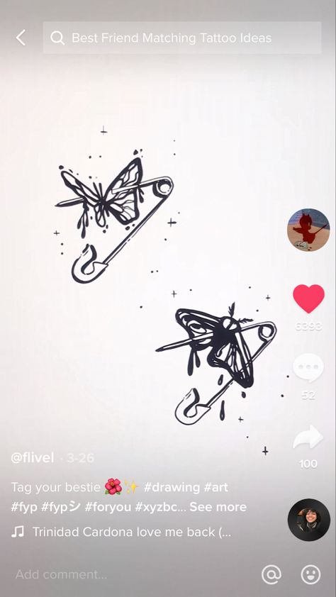 Safety Pin Tattoo Ideas, Matching Tattoos Edgy, Moth And Butterfly Matching Tattoos, Matching Spider Tattoos, Sos Tattoo, Safety Pin Tattoo Meaning, Tattoo Ideas Edgy, Matching Tattoos Goth, Goth Best Friend Tattoos