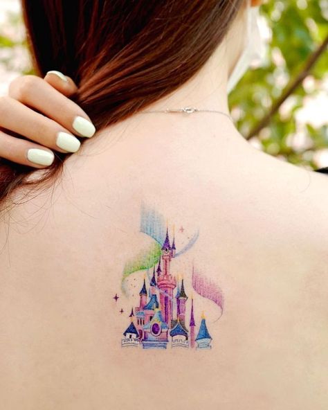 Ovenlee Tattoo, Disneyland Tattoo, Tiny Disney Tattoo, Disney Castle Tattoo, Cute Disney Tattoos, Mickey And Minnie Tattoos, Minnie Tattoo, Disney Inspired Tattoos, Running Tattoo