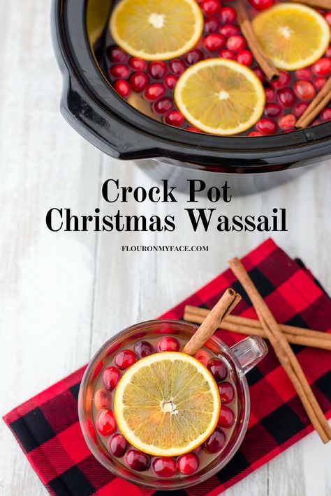 Crock Pot Christmas Wassail  #CrockPotRecipes #wassail #christmasrecipeseasy #flouronmyface Christmas Wassail Recipe, Wassail Recipe Crockpot, Crock Pot Christmas, Christmas Wassail, Christmas Crockpot Recipes, Hot Apple Cider Recipe, Slow Cooker Christmas, Crockpot Christmas, Wassail Recipe