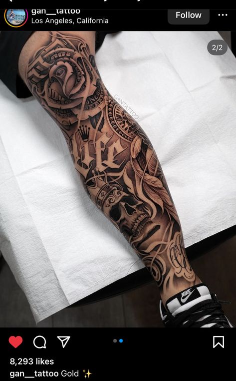 Tattoo Pierna Hombre, Back Ear Tattoo, Crown Tattoo Men, Simple Leg Tattoos, Hip Hop Tattoo, Aztec Tattoos Sleeve, Tattoo Perna, Best Leg Tattoos, Shin Tattoo