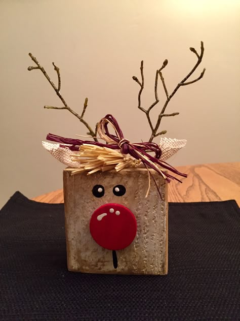 Christmas Reindeer Block. Tracyjodesigns Reindeer Block Wood, Rudolph Wood Crafts, Wooden Rudolph Reindeer, Block Reindeer Craft, Wooden Block Reindeer, Reindeer Diy Crafts, 2x4 Crafts Christmas, Wooden Block Christmas Crafts, Wooden Reindeer Diy Wood Crafts