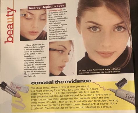 Delias 90s Catalog Makeup, 90s Magazine Makeup, 90s Makeup Magazine, Audrey Hepburn Eyes, 80s Makeup Magazine Tutorial, 1960s Makeup Magazine, 1990s Nostalgia, 90s Makeup, 90s Teen