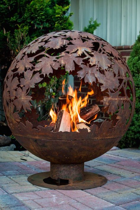 Esschert Design FF1013 Laser Cut Blowing Leafs Fire Pit Globe, Large, Leafs large: Amazon.co.uk: Garden & Outdoors Fire Pit Sphere, Fire Rings, Metal Fire Pit, Wood Burning Fire Pit, Wood Burning Fires, Backyard Fire, Fire Bowls, Outdoor Heating, Recycled Art