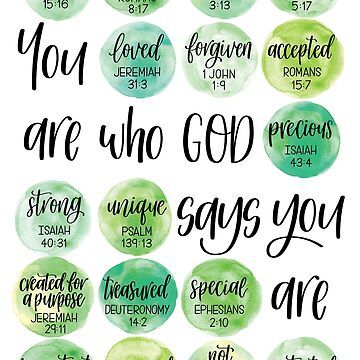 "You are who God says you are - Identity in Christ artwork - Green theme" Greeting Card for Sale by BecPichugin | Redbubble So God Made An Ag Teacher, What God Says I Am, God Says You Are Poster, Who God Says I Am Printable, Who I Am In Christ Printable, Who God Says I Am Affirmations, Isaiah 43 4, Christ Artwork, Ag Teacher