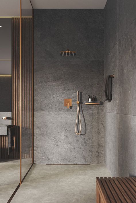 GROHE SPA bathroom designs embrace positive effects of water on body & mind Spa Bathroom Design, Gym Showers, Gym Bathroom, Concrete Interiors, Warm Sunset, Latest Bathroom, Bathroom Solutions, Bath Mixer, Spa Design