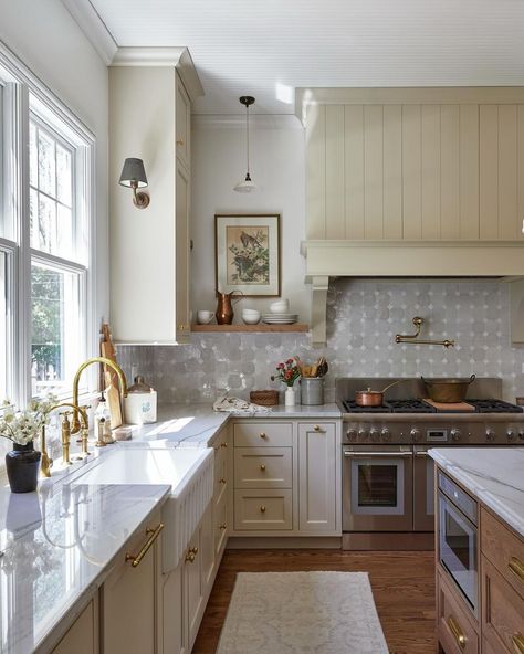 Kitchen Lots Of Counter Space, Kitchen With Stove And Sink On Same Wall, Sink On Wall With No Window, White Cabinetry Kitchen, French Inspired Kitchen Modern, Two Ovens In Kitchen, Julia Berolzheimer Kitchen, Dream Kitchen Cozy, Stove Next To Window