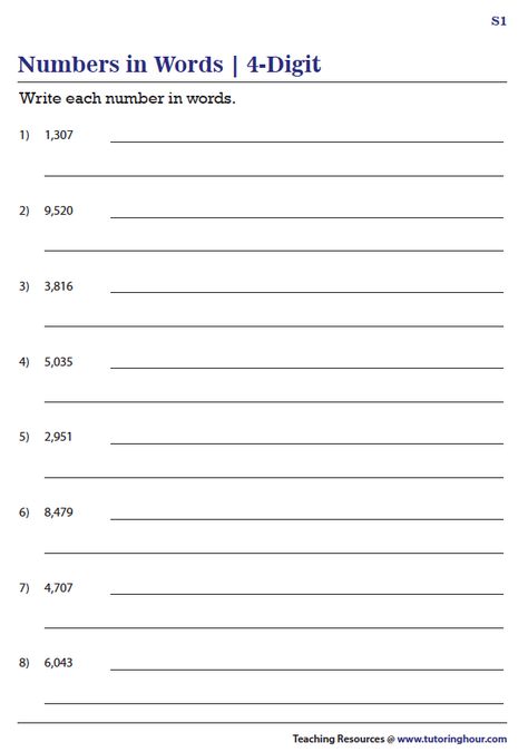 Number In Words Worksheet Grade 3, 4 Digit Numbers Worksheet, Write Numbers In Words Worksheet, 4th Grade Worksheets, Number Words Worksheets, Third Grade Math Worksheets, Math Fact Worksheets, Maths Paper, Worksheets For Grade 3